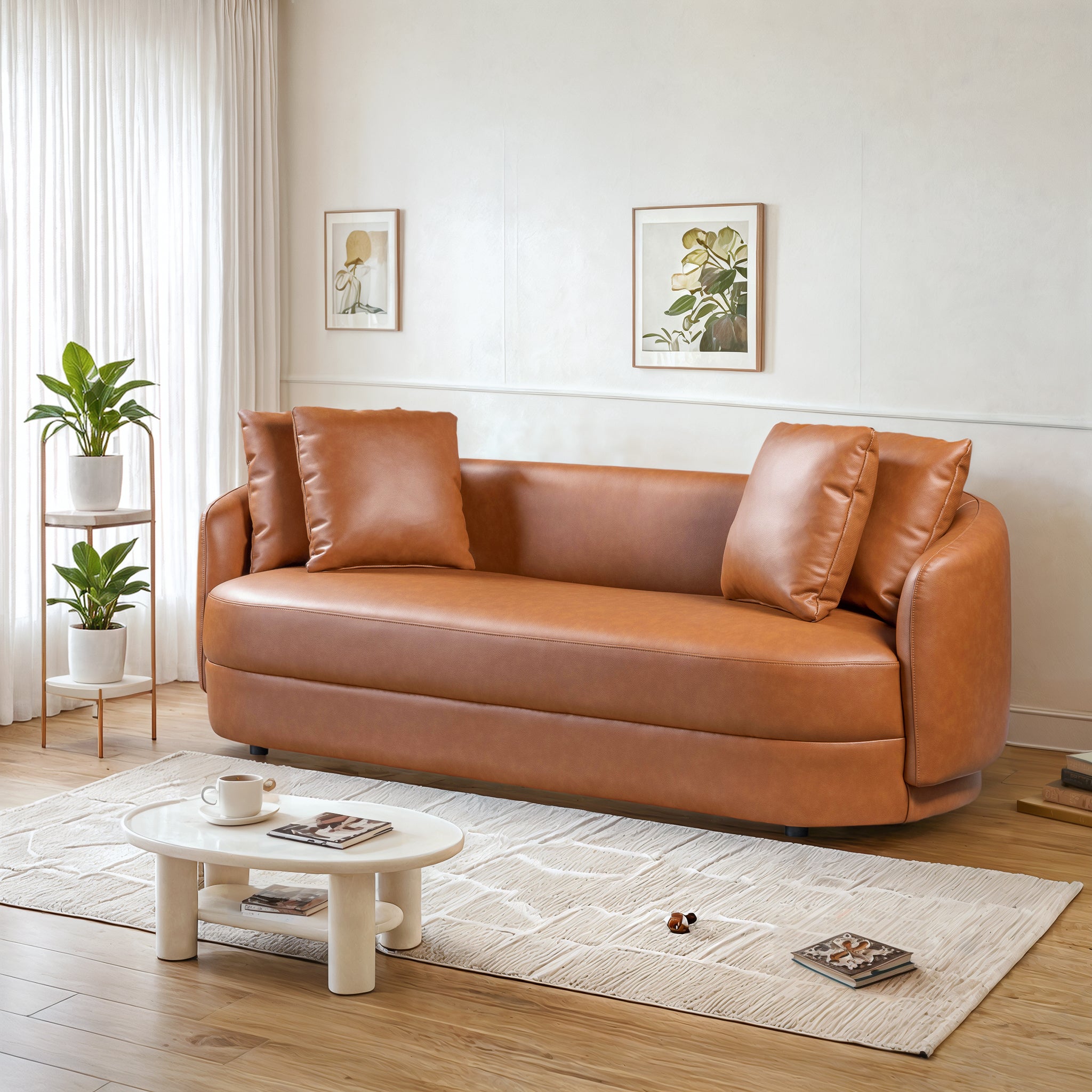 Polun Leather Sofa - Cognac