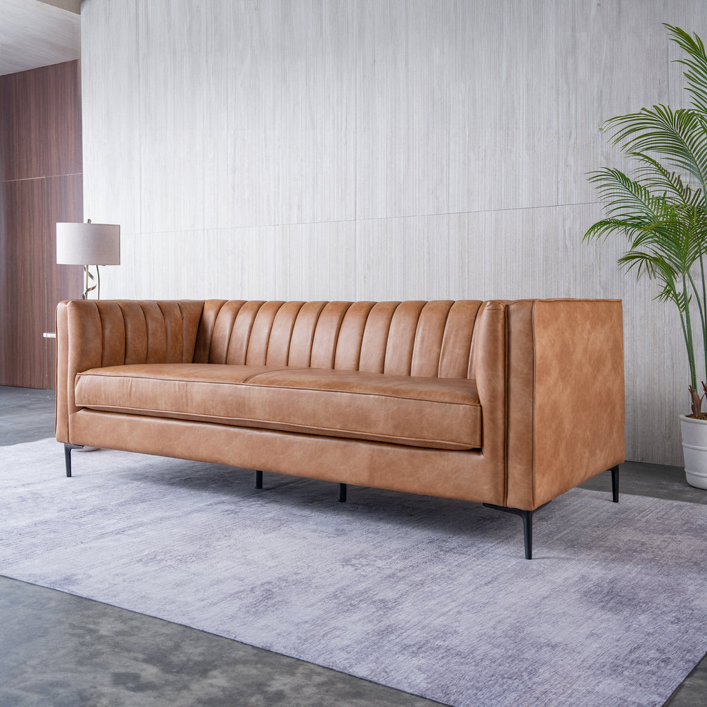 Marconi Cognac Vegan Leather Sofa